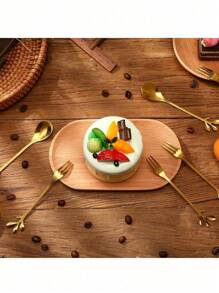 20pcs Gold-Color Dessert Forks And Spoons, An Indispensable Dessert Design Tool For Cafes, Including Appetizers, Desserts And Snacks. Convenient For Restaurants, Cafes, Food And Dining Establishments.
