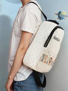 1pc Customized Cute Bear Pattern Rhombus Backpack, Can Be Customized According To Your Unique Design, Suitable For Children And Teenagers, Print Your Own Name Or Print The Name Of Your Siblings And Classmates As A Gift,Multi-Functional,Ornamental,Letter,Stylish,Modern,Colorful,Cute,Adorable,Casual,Custom,Personalised,Unique,Customized,Ideal Gifts For Him,Ideal Gifts For Her