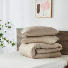 3pieces(Queen/King)Lightweight Solid Comforter Set For All Seasons, ,Soft & Comfortable Bed In A Bag Set For Student/Friends/Colleage,A Cloud-Like Sleeping Space All Year Round,Spring/Summer/Autumn/Winter,Great Gift - 卡其色 - 查看 8