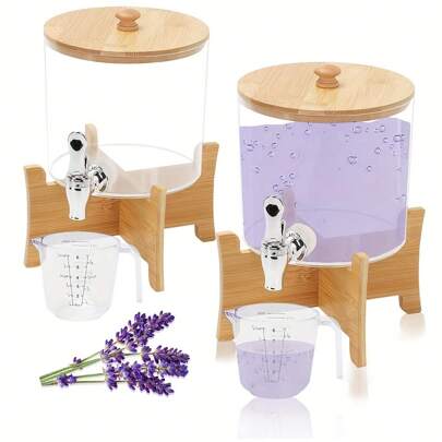 2pcs 3.5L Laundry Detergent Jar Dispenser, Laundry Liquid Hand Soap Dispenser With Stainless-Steel Tap, Liquid Laundry Soap Dispenser Fabric Softener Jar For Laundry Room (Large + Small)