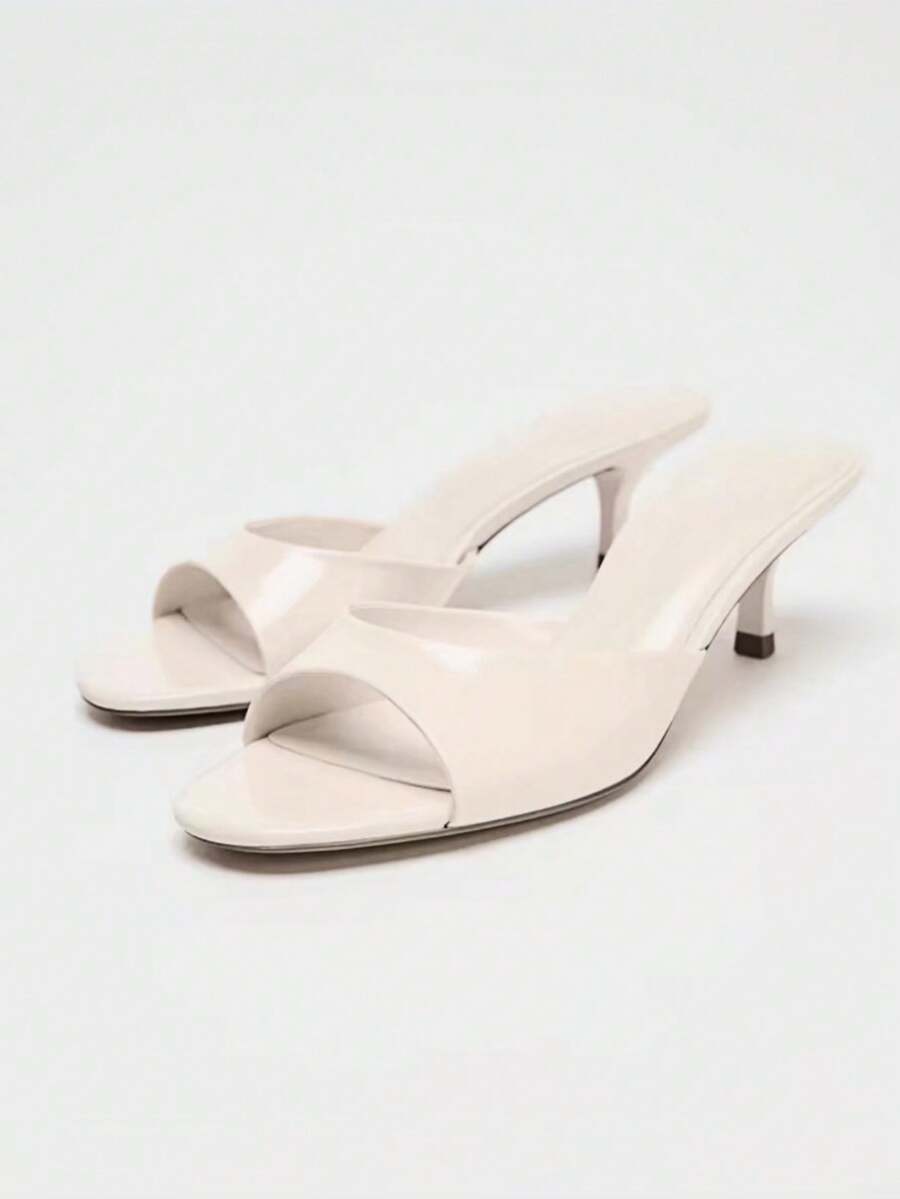 全新夏季女鞋漆面效果穆勒式尖头高跟凉鞋 [请参考尺码表了解尺码] - 米色 - 查看 1