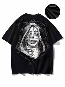 Camiseta de manga corta de verano informal para hombres, de estilo vintage oscuro y cuello redondo, hecha de tela de poliéster, adecuada para deportes y entrenamiento físico