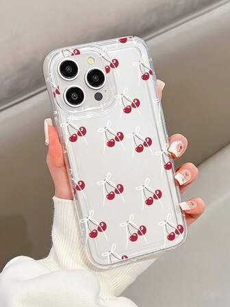 1pc White Bow & Red Cherry Airbag Shockproof Phone Case Compatible With Apple 16 Pro Max/11/12/13/14 Plus/15 Pro/XR/XS/12/13 Mini/15, Transparent Airbag Soft Shell, 1pc White Bow & Red Cherry Airbag Shockproof Phone Case Compatible With Apple 16 Pro Max/11/12/13/14 Plus/15 Pro/XR/XS/12/13 Mini/15, Transparent Airbag Soft Shell, Cute 17/17 Pro/17 Pro Max/Air Phone Protective Cover