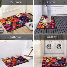 1pc Soft Faux Wool Floral Print Bath Mat, Kitchen Mat, Doormat - Super Plush Microfiber, Anti-Slip Quick Dry, Suitable For Kitchen, Bathroom And Decoration
