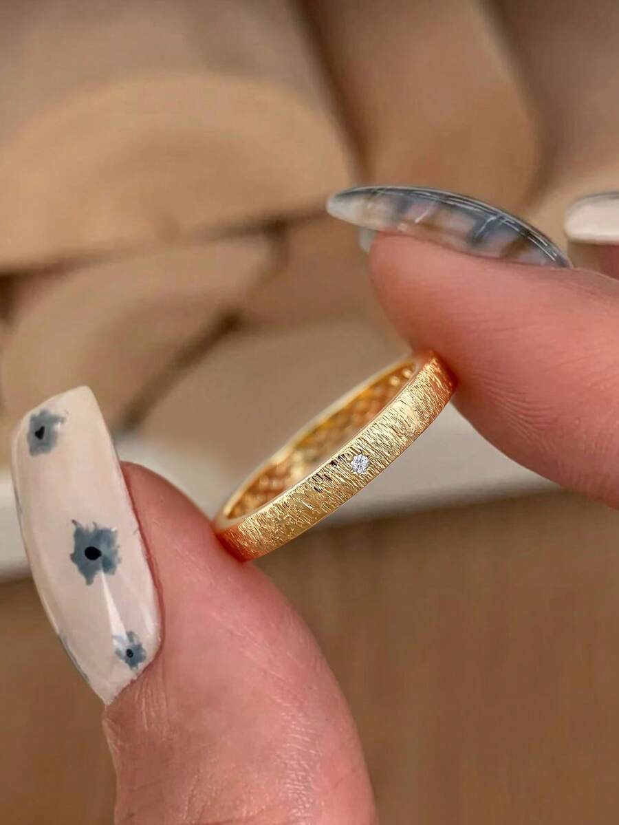 ESBERRY 1枚个性化S925纯银不对称凸面戒指，精致珠宝，女士礼物 - 金色 - 查看 1