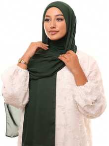 1pc Women Classic Casual Pullover Instant Chiffon Women Hijab, Solid Color Comfortable Soft Breathable Modal Fabric Neck Gaiter Head Wrap All-In-One Design For Daily Wear For Dress - Dark Green - View 5