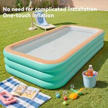 1pc Extra-Large Rectangular Inflatable Swimming Pool, Thick & Heavy Duty Family Adult Swimming Center, Suitable For Backyard, Outdoor And Summer Water Party Use - Multicolor - View 4