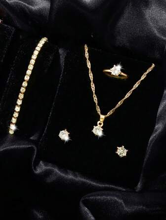 Set de 5 piezas de joyas elegantes para mujer con aplicaciones de rhinestone, un regalo