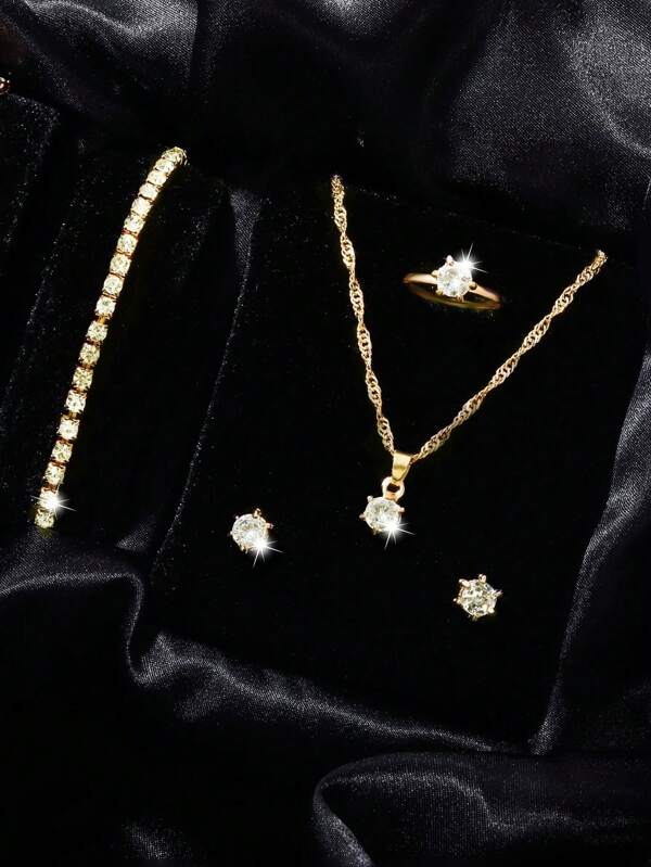 5pcs/Set Elegant Wedding Rhinestone Women Jewelry Set, Gift