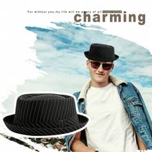 JEWELRYWE Men's And Women's Striped Tweed Hats, Classic Short-Brimmed Manhattan Jazz Hats, Unisex Dress Hats, Felt Hats, Suitable For Daily Matching And Formal Occasions
