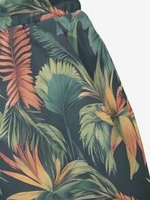 Men's Summer Printed Pattern Drawstring Waist Oblique Pocket Hawaiian Quick-Dry Double Layer Mesh Lining Shorts, Tropical Flower 3D Print Fashionable Casual Beach Resort Swim Trunks - Multicolor - View 5