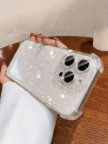 Luxury Shiny Transparent Soft Phone Case, Compatible With IPhone 16 Pro Max 17 15 14 13 12 11 Pro Plus 16E, With Lens Protection Cover - Clear - View 9