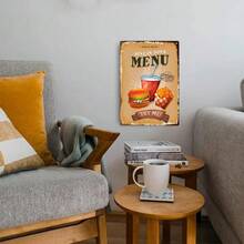 1PC Vintage Tin Sign, Best In Town Menu, Retro Diner Decor, Burger And Fries Illustration, Rust-Proof, Perfect For Restaurant Or Kitchen, 8x12 Inches/ 20x30 Cm - Multicolor - View 6