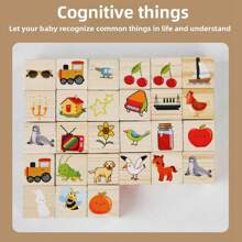 27pcs Wood Printed ABC Building Blocks, Upper Case Letters & Numbers Learning Blocks, Everyday Objects Cognitive Building Blocks, Stackable Educational Toy For Kids