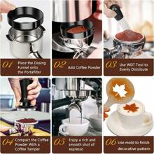 1 juego de 51/53/58mm Espresso Coffee Tamper Kit, 4/8 piezas, incluye Espresso Tamper, Anillo de dosificación magnético de metal, Estera para tamizar y Distribuidor de Pin, Base espiral de acero inoxidable con presión ajustable, adecuado para entusiastas del café en negocios y en el hogar, manualidades, fiestas, oficina y vuelta al cole