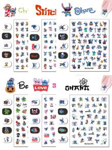 Disney 7 pezzi Adesivi per unghie  della serie Stitch, con motivi di Ognissanti, zucca e Natale, per arte di unghie e cosplay
