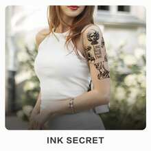 INK SECRET 1 件装电镀哑光黑色防水耐用草本纹身贴男女适用帅气酷炫符号手臂、小腿、腰部、锁骨、胸部和背部 - 查看 3