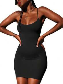 Nimsruc Women Bodycon Dress Summer Short Backless Spaghetti Strap Dresses - 黑色 - 查看 3
