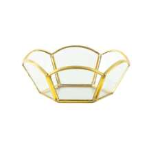 2 Pack Brass And Glass Gold 4.4 Tabletop Trinket Tray With Drative Petals
