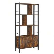 Bookshelf, Storage Shelf, Large Bookcase With Doors, 4 Shelves, Stable Steel Structure, Industrial Style, For Living Room, Office, Rustic Brown And Ink Black - Brown - View 2