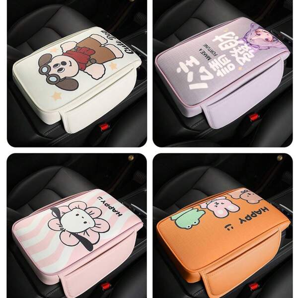 Apoyabrazos para coche multiusos con almohadilla elevadora y compartimento de almacenamiento, con diseño de dibujos animados