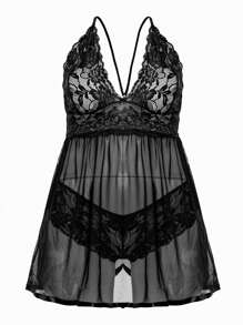 Große Größen Lingerie für Damen, sexy rückenfrei Babydoll Nachtwäsche