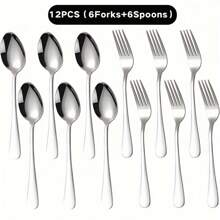 24pcs Stainless Steel Dessert Forks And Spoons Set, Suitable For Home Kitchen, Restaurant, Wedding Party