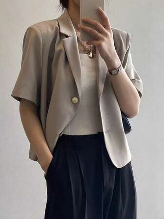 Women's Summer New Arrival Short Sleeve Blouse Shirt, Elegant Business Casual Vacation Jacket, Suitable For Commute, Graduation, Independence Day