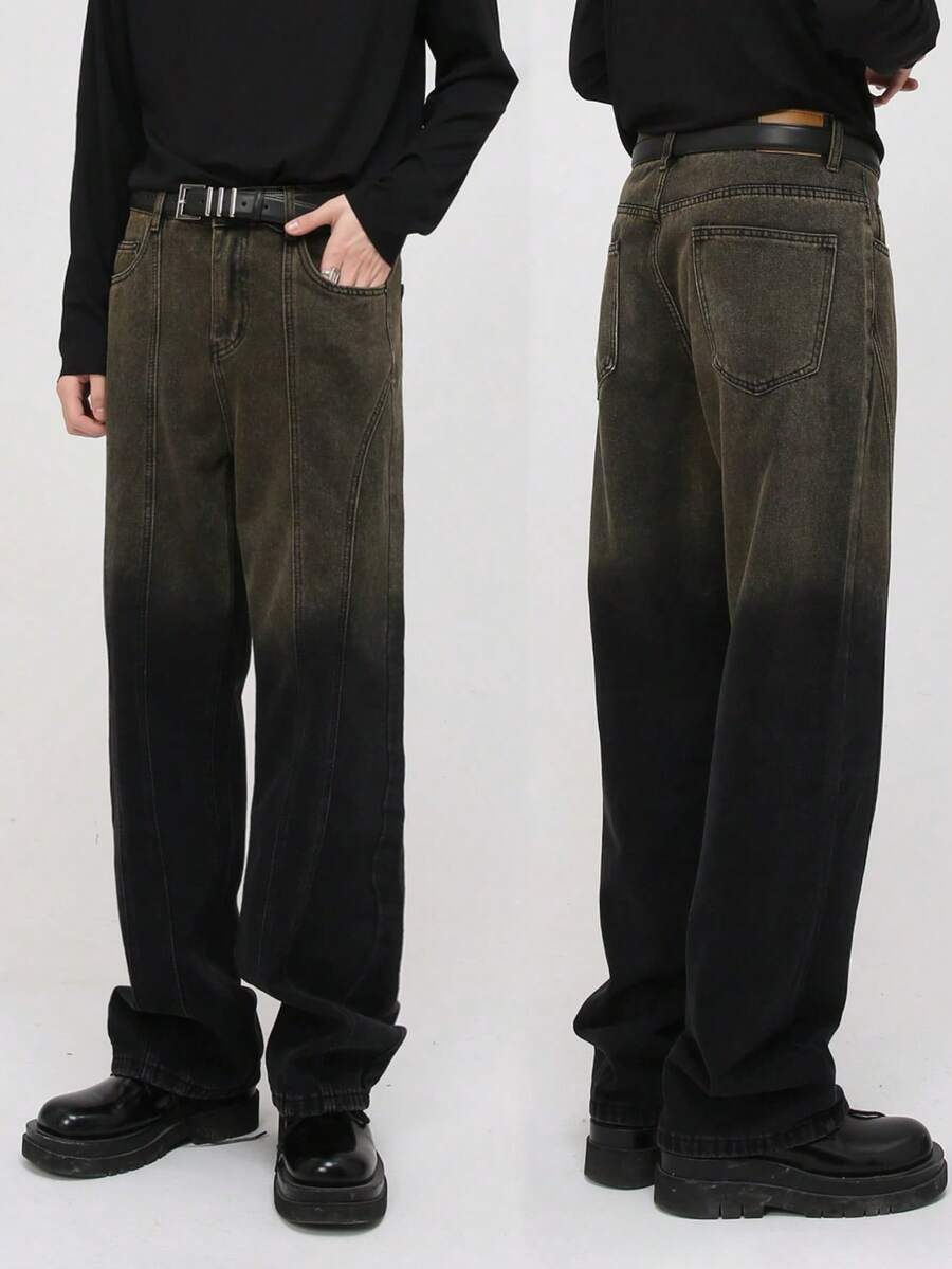 Men's Retro Vintage Vintage Gradient Workwear Loose Jeans For Street Dance, Skateboarding, Daily Life, Street, Hip-Hop, Enlarged Straight Leg Men's Denim - 黑色 - 查看 1