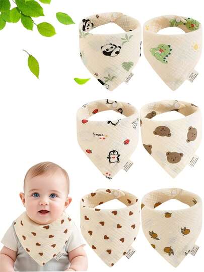 6 件婴儿围嘴，柔软可调节三角形婴儿围嘴，适用于流口水和出牙，男女通用，新生儿至幼儿