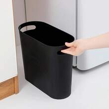 Small Trash Can, 3.5 Gallon Slim Garbage Can Plastic Waste Basket With Handles Container Bin For Narrow Spaces Bathroom, Bedroom, Kitchen, Office At Home, Black - 黑色 - 查看 6