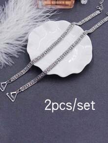 1pc,Women Adjustable Anti-Slip Shoulder Straps, Invisible Bra Strap With Rhinestone, Wide Straps For Backless/Strapless Dresses For Rave - Silver - View 7