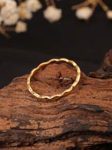 1 pieza Anillo asimétrico de acero inoxidable con geometría de rombos enlazados, chapado en oro de 18 quilates, simple y elegante, adecuado para el uso diario en la oficina, un gran regalo para la novia