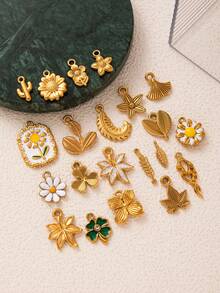 1Pc Summer Casual Style Plant Themed Stainless Steel Pendant, Featuring Sunflower Leaves, Daisy, Cactus, And Four Leaf Clover. Suitable For DIY Necklaces, Bracelets, Earrings, Bag Chains, And Keychains. High Quality, Plated With 18K Gold, Waterproof And Sweat Resistant, Suitable For Daily Use. It Is The Best Gift For Wives, Mothers, And Girlfriends - Gold - View 3