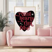 Affiche de musique vintage "Young Hearts Run Free", affiche de musique soul des années 70, décoration rétro de bar, cadeau pour les amateurs de musique, art mural de musique en forme de cœur, sans cadre - Multicolore - Voir 6