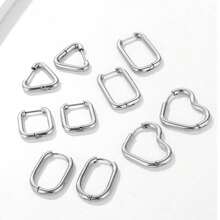 5pairs Golden Stainless Steel Clasp Line Earrings In Asymmetric Shapes