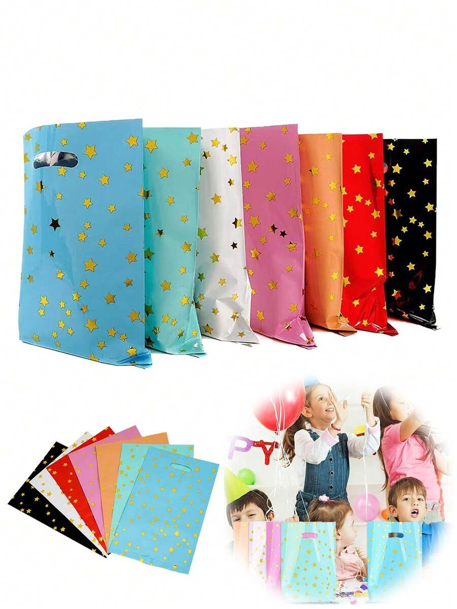 30个装 - 9.4*6.3英寸 婴儿派对礼品袋、生日糖果袋、儿童生日派对回礼袋、儿童生日派对礼物袋，星形图案，适用于婴儿派对、迎婴派对、婚礼、新年等场合。（1种颜色10个装）