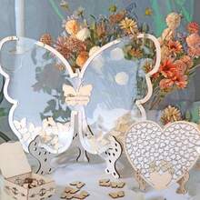 1pc Heart Butterfly Design Wooden Guestbook Wedding Guestbook Wedding Reception Replacement Wooden Butterfly Guestbook Personalized Guestbook Logo With Large Photo Frame For Bridal Shower Birthday Remembrance Decoration