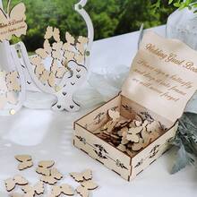 1pc Heart Butterfly Design Wooden Guestbook Wedding Guestbook Wedding Reception Replacement Wooden Butterfly Guestbook Personalized Guestbook Logo With Large Photo Frame For Bridal Shower Birthday Remembrance Decoration