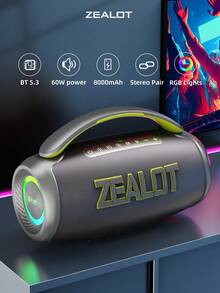 ZEALOT P12 60W 大功率无线音箱，便携式户外低音炮，IPX5 防水，双扬声器，RGB 灯光，支持 SD 卡/USB/AUX 输入，双扬声器菊花链连接，免提通话，兼容智能手机/平板电脑/电视/电脑，适用于户外派对、家庭聚会、海滩派对等场合。 - 均碼 - 查看 14