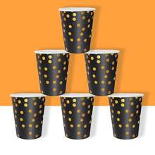10/20pcs Black & Gold Foil Disposable Paper Cups, 9oz Black & Gold Polka Dot Coffee Cups, Bulk For Wedding, Party Supplies Can Serve 10/20 People - Multicolor - View 6