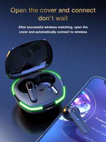 GENAI Auriculares de juego GENAI Esports con Bluetooth, estuche de carga con tira de luz LED colorida, decodificación de audio AAC avanzada, micrófono incorporado, cancelación de ruido inteligente, diseño ergonómico cómodo, sincronización audiovisual de baja latencia y resistencia al agua a nivel de vida cotidiana para dos anfitriones.