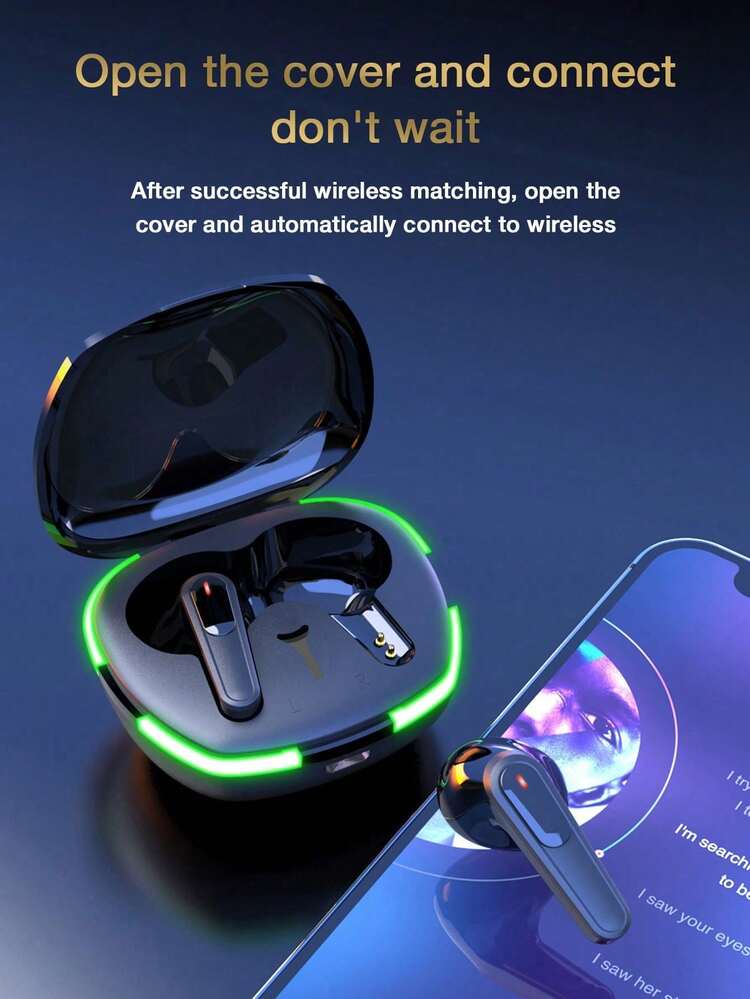 GENAI Gaming Headphones, Bluetooth, Colorful LED Charging Case, Light Bar, AAC High-Definition Audio Decoding, Built-In Microphone, Smart Noise Cancellation, Comfortable Wear, Ergonomic Design, Low Latency, Audio-Video Sync, Waterproof For Daily Use, Dual Devices - Black - View 7