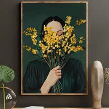 1幅绿色抽象阅读女性艺术版画，现代条纹帆布海报，无框极简主义墙面艺术，适合装饰客厅、卧室、厨房、办公室和咖啡馆，是咖啡爱好者的理想礼物，也可用于咖啡馆、酒吧、房间、家居、卧室、浴室装饰，帆布墙面艺术，油画，带框墙面艺术 - 彩色 - 查看 3