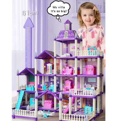 Glow-In-The-Dark Lighting Purple Villa Dollhouse Set (Doll Not Included), Play House Toy For Boys And Girls, Multi-Room Furniture DIY Doll Playset, Princess Castle Toy Set, Christmas & New Year Gift For Girls