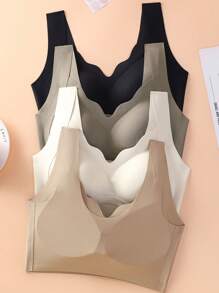 4pcs Women's Seamless Push Up Bras Wireless Casual Comfortable Bralette Intimates Nude Fit Tank Top Underwear Vest-Style Bra Basics Wirefree Yoga Sports Bra Ribbed Wavy Edge Bralette In Women