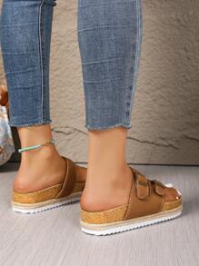 Retro Thick Sole Slide Sandals For Women, Summer Outdoor Wear With Dresses, Slip-On Sandals