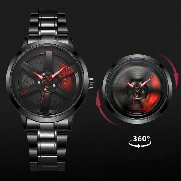 Mode Rotationsrad Stil Herren Uhr Spitzenmarke Rennwagen Design Stahlarmband Quarz Uhren für Männer Geschenke