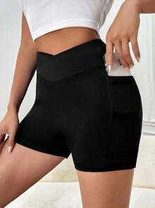 Summer Workout 1pc Yoga Shorts With Pockets, Suitable For Running, Cycling And Fitness