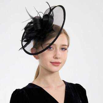 1 pieza Sombrero Fascinador para mujer Sombrero de té Party Fascinadores Kentucky Diademas Sombreros Derby Sombrero de boda con flores y plumas Clip para el cabello